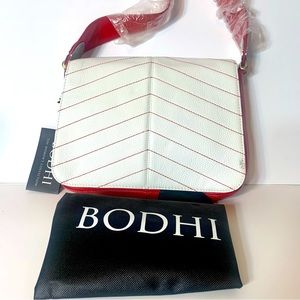 BODHI Red & White Pebbled Leather shoulder bag.